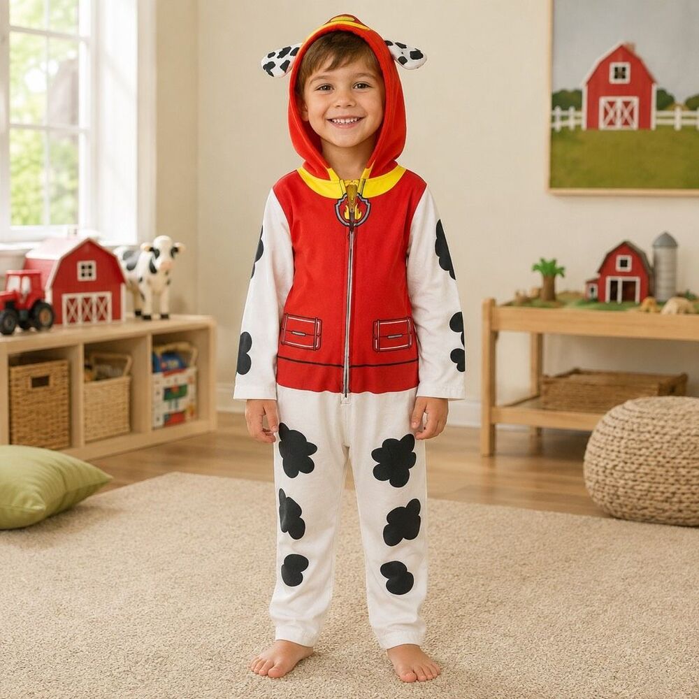 Paw Patrol Marshall Costume Boys Size 5T Dalmatian Firefighter Jumpsuit Hood